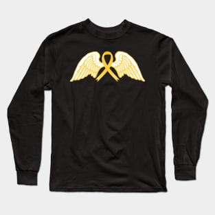 Yellow Awareness Ribbon with Angel Wings 2 Long Sleeve T-Shirt